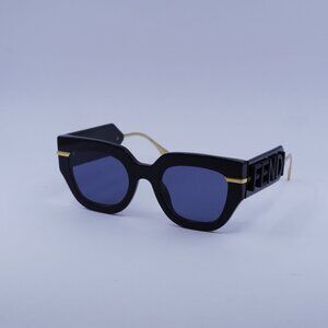 Fendi FE40097I 01V Sunglasses Black/Gold Cat Eye Frame, Blue Lenses